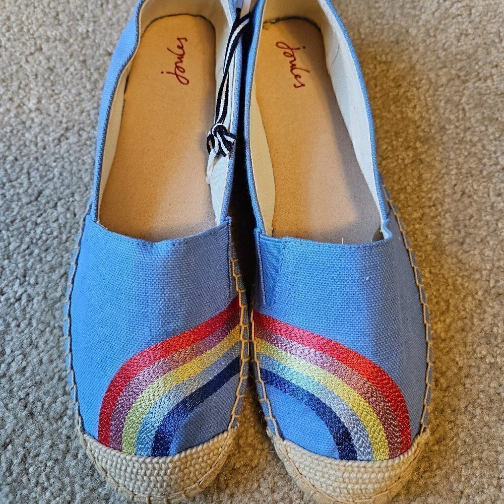JOULES Rainbow Embroidered Slip On Blue Espadrille (NWT) - Picture 1 of 7